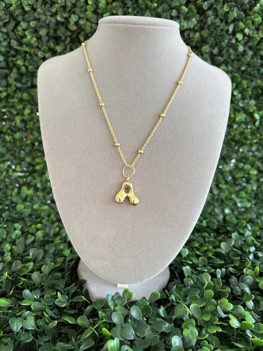 Puffed Initial A Gold Charm