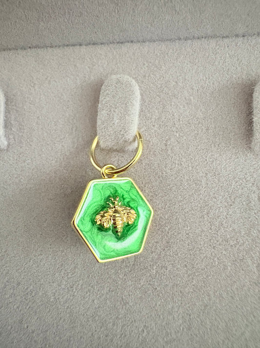 Green Bee Hexagon Charm Pendant