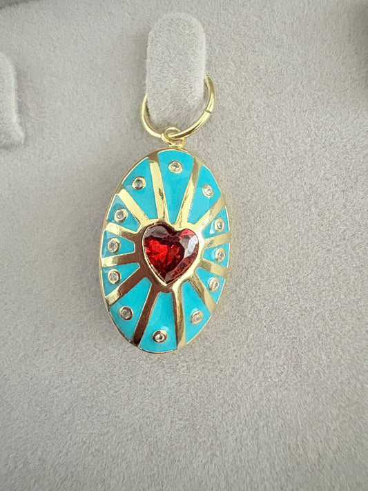 Turquoise Sunburst Heart Pendant