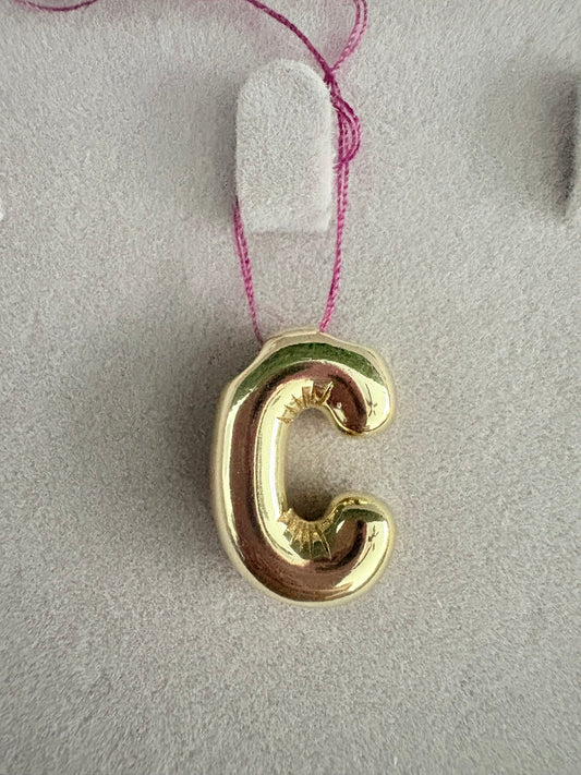 Puffed Initial C Gold Charm