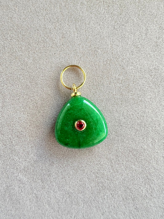 Green Jade Triangle Pendant with Ruby Accent
